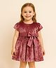 ZIP ZAP ZOOP Velvet Woven Half Sleeves Bow Applique Detailed Dress - Pink