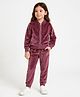 ZIP ZAP ZOOP Velvet Woven Full Sleeves Solid Light Winter Jacket & Pants Set - Pink