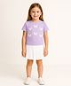 ZIP ZAP ZOOP Cotton Knit Half Sleeves Butterfly Applique Detailed Tee & Skirt Set  - Lilac & White