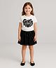ZIP ZAP ZOOP Cotton Knit Half Sleeves Girl Power Text Printed Tee With Sequins Embellished Skirt Set - White & Black