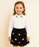 ZIP ZAP ZOOP Cotton Woven Full Sleeves Golden Flower Embellished Shirt & Skirt Set - White & Black