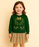 ZIP ZAP ZOOP Cotton Knit Full Sleeves Candies & Wreath Printed Top & Skirt Set - Green & Golden