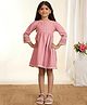 Tiny Twills Jute Woven Three Fourth Sleeves Abstract Embroidered Dress - Pink