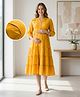 Bella Mama Cotton Woven Three Fourth Sleeves Solid Tiered Maternity Dress - Mustard