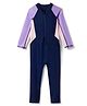 Bosky Swimwear Raglan Full Sleeves Cut N Sew Bodysuit - Navy Blue & Purple
