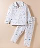 Doreme Single Jersey Knit Full Sleeves Co-ord Night Suit With Animal & Tree Print - White
