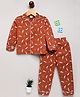 DEAR TO DAD Cotton Woven Full Sleeves Leaves Printed Coordinating Night Suit Set - Brown