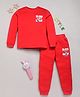 DEAR TO DAD Cotton Woven Full Sleeves Slam Dunk Text Printed Night Suit Set - Red