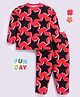 DEAR TO DAD Cotton Woven Full Sleeves Stars Printed Coordinating Night Suit Set - Red