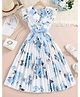 Bolly Lounge Cotton Blend Woven Frill Sleeves Floral Printed Accordion Pleated Dress - Sky