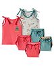 OHMS Single Jersey Knit Sleeveless Slips & Cloth Nappy  Set With Floral Print Pack Of 6 - Red & Teal Blue