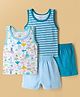 OHMS Single Jersey Knit Sleeveless Tank T-Shirts & Shorts Sets with Jungle Theme Print & Stripes Pack of 2 - Light & Teal Blue