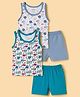 OHMS Single Jersey Knit Sleeveless T-Shirts & Shorts Set with Vehicle & Sea Life Print Pack of 2 - Multicolor