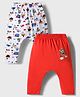 OHMS Single Jersey Knit Full Length Diaper Leggings with Vehicle & Bunny Print Pack of 2 - Red & White