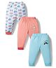OHMS Single Jersey Knit Full Length Lounge Pants with Vehicle & Animal Print Pack of 3 - White Pink & Aqua Blue