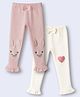 Babyoye 100% Cotton Knit With Eco Jiva Finish Full Lenght Leggings with Bow Applique Bonny & Heart Embroidery Pack of 2 - Pink & Cream