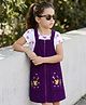 OLLINGTON ST. Cotton Half Sleeves Printed Inner Top & Corduroy Pinafore  - White & Purple
