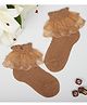 Neska Moda Cotton Elastane Knit Frill Detailed Socks - Brown