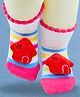 Neska Moda Cotton Elastane Knit Home Applique Detailed Anti Slip Socks - White & Pink