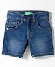 UCB Cotton Elastane Woven Knee Length Solid Colour Shorts - Blue