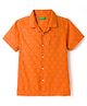 UCB Viscose Cotton Woven Half Sleeves Diamond Textured Shirt - Orange