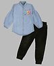 Kiwi Denim Knit Full Sleeves Power Girl Printed Shirt & Jeans Set - Blue & Black