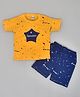 Kiwi Cotton Knit Half Sleeves Star Applique Tee And Shorts Set - Yellow & Blue