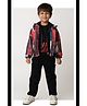 LITTLE COLLARS Blended Knit Full Sleeves Colour Blocked  Winter Hooded Quilted Jacket With Printed Tee & Pants Set - Black