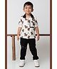 LITTLE COLLARS Organic Cotton Woven Full Sleeves Tiger Printed  Cuban Collar Shirt With Pants Set - White