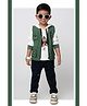 LITTLE COLLARS Woven Multi Utility Pockets Gilet Jacket Full Sleeves Teddy Printed Hooded Tee & Trousers Set - Green