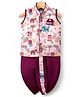 Dapper Dudes Sleeveless Elephants Printed Dhoti Kurta Set - Wine