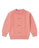 Kidbea Cotton Blend Knit  Full Sleeves Cable Knit Embroidered Sweater - Pink