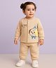 Kidbea Cotton Knit Full Sleeves Puppy Dog Printed Sweater & Pant Set - Beige