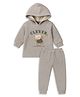Kidbea Cotton Knit Full Sleeves Teddy Bear Printed Hooded Winter Sweatshirt & Trouser Set - Grey