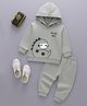 Kidbea Cotton Knit Dinosaur Printed Hooded Winter Sweatshirt & Trouser Set - Grey