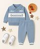Kidbea Cotton Knit Full Sleeves  Typography Printed Polo Tee & Pant Set - Blue