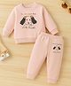 Kidbea Cotton Knit Full Sleeves Your Re Never Alone Text & Dog Printed Winter Sweatshirt & Pant - Light Pink