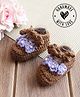 Woonie Hand Knitted Floral Applique Detailed Booties - Brown