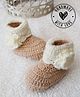 Woonie Hand Knitted Colour Blocked Floral Applique Detailed Booties - Beige