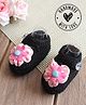 Woonie Hand Knitted Floral Applique Detailed Booties - Black