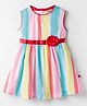 Dew Drops Cotton Woven Sleveless Striped Frock with Floral Applique - Red