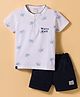 Ollypop Interlock Knit Half Sleeves T-Shirt & Shorts Set with Tropical Theme Print - White & Navy Blue