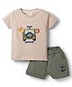 Ollypop Interlock Knit Half Sleeves T-Shirt & Shorts Set with Safari Embroidery - Ivory