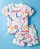 Ollypop Sinker Knit Half Sleeves Shorts Co-ord Night Suit With Text Print - White & Blue