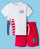 Lazy Bones Sinker Knit Half Sleeves T-Shirt & Shorts Set with Beach Theme Print - Red