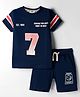 Lazy Bones Sinker Knit Half Sleeves T-Shirt & Shorts Set with Text Print - Navy Blue
