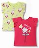 Doodle Poodle 100% Cotton Single Jersey Knit Frill Sleeves Tops With Floral Print Pack of 2 - Pink & Green