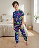 Pine Kids Single Jersey Knit Half Sleeves T-Shirt & Lounge Pant Co-ords Night Suit With Awesome Print - Navy Blue