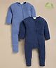 Cot & Candy Organic Cotton Knit Pack Of 2 Full Sleeves Solid Romper - Navy Blue & Light Blue