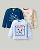 Mini Donuts Sinker Knit Full Sleeves T-Shirt With Vehicle Print Pack Of 3 - Navy Blue Light Blue & Cream